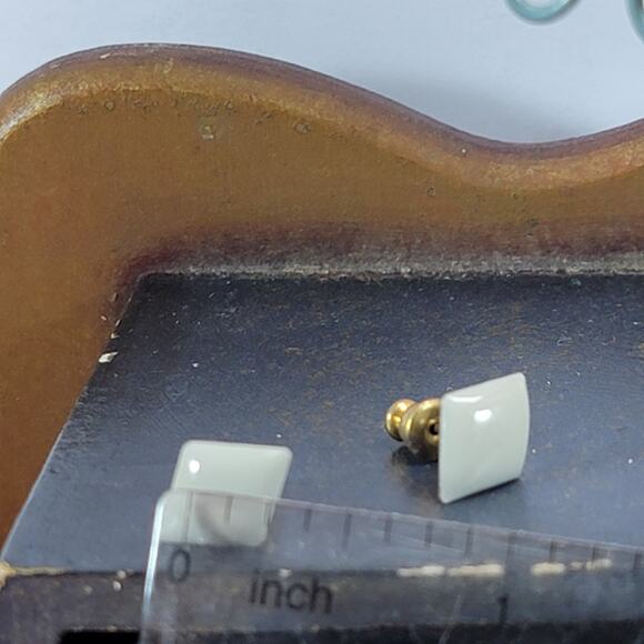 Minimalist White Enamel Square Stud Earrings with Gold Tone Backing, Elegant - Picture 7 of 10